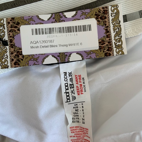 Boohoo, White Mesh Detail Bikini Thong, Size: 2 - Picture 3 of 3